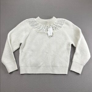 Chelsea & Violet Lace Collar Sweater Cream Ribbed Knit Size M